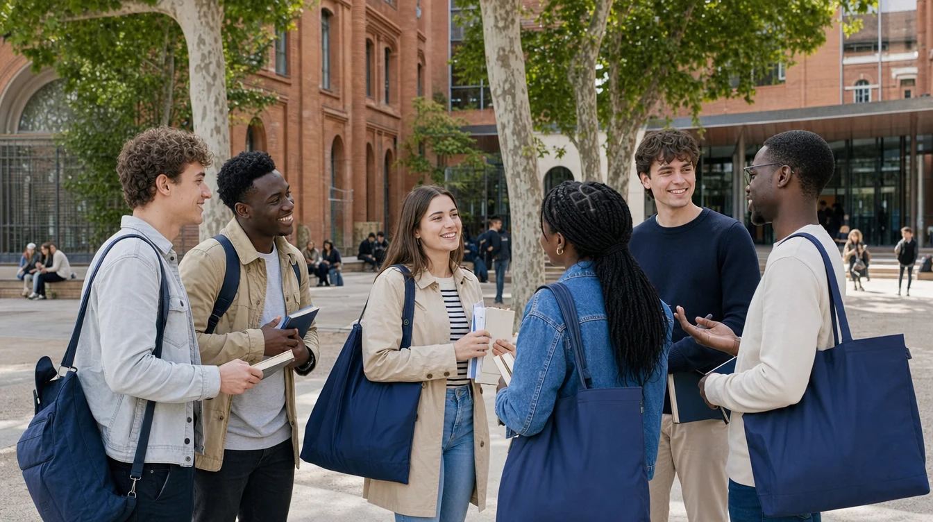 Illustration d’étudiants africains et européens sur un campus