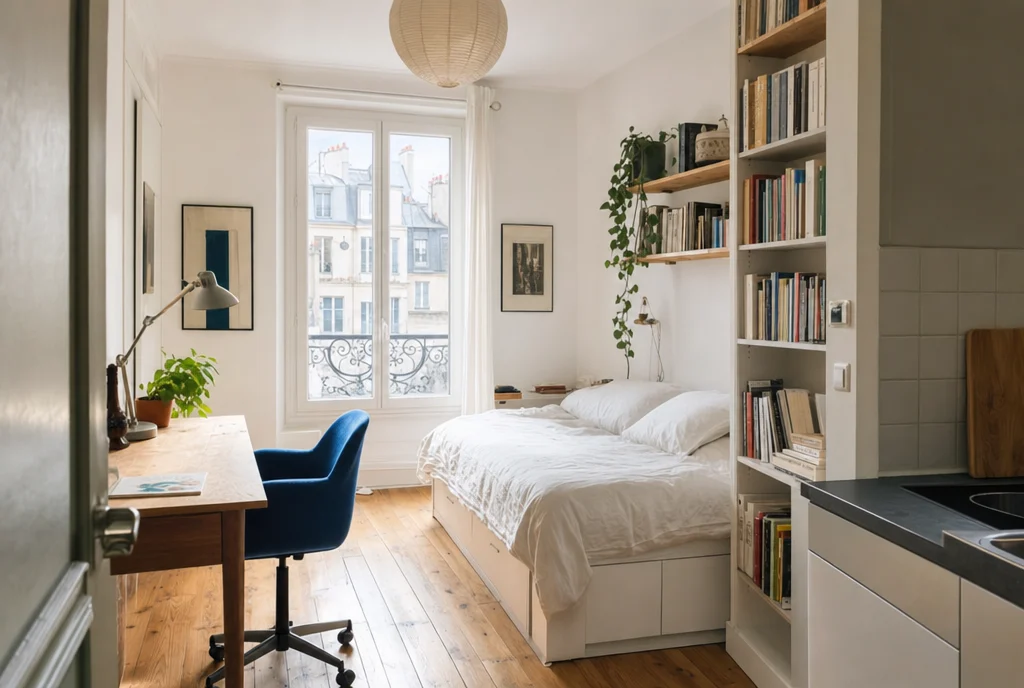 Illustration d’un studio lumineux avec espace de travail